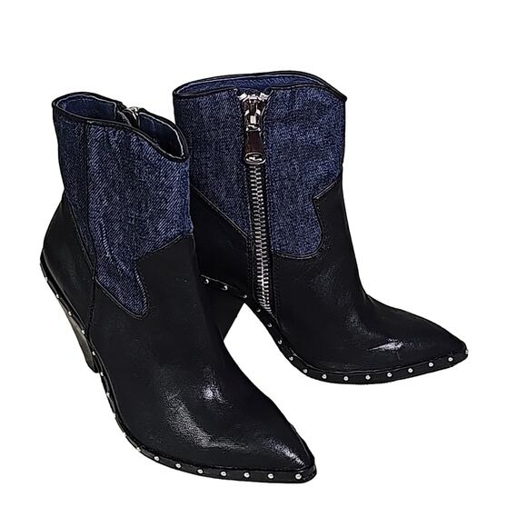 Chinese Laundry Reyn Western Denim Black Ankle Booties Womens Size 5 NEW - Picture 1 of 13